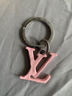 Louis Vuitton Pink LV Logo Keyring with Silver-Tone Ring